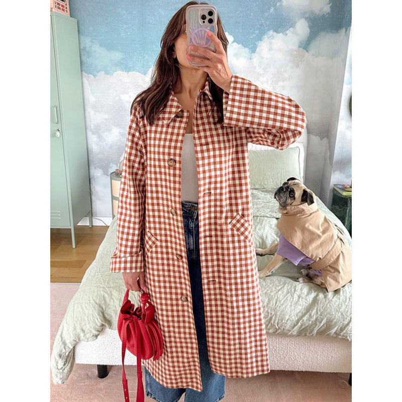 Women's mid-length checked coat in oversized cut with patch pockets Mune Fashion