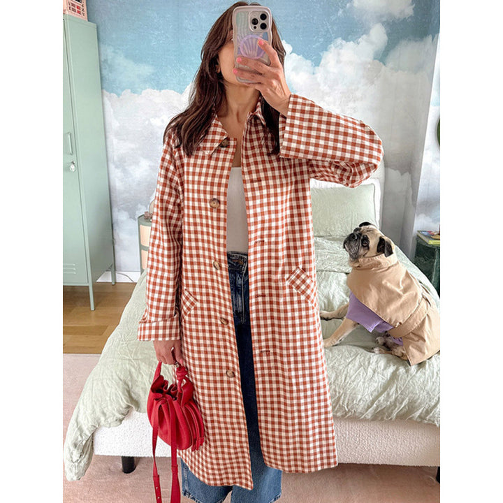 Women's mid-length checked coat in oversized cut with patch pockets Mune Fashion