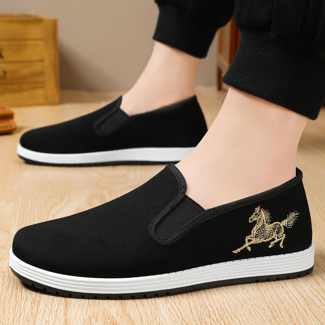 Women's lightweight slip-on canvas sneakers with elastic entry and embroidered horse appliqué Mune Fashion