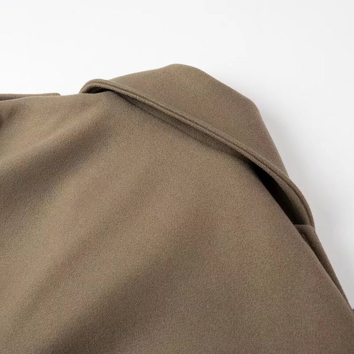 Women's Short Wool Blend Trench Coat with Belt, Epaulettes and Wide Lapels Mune Fashion