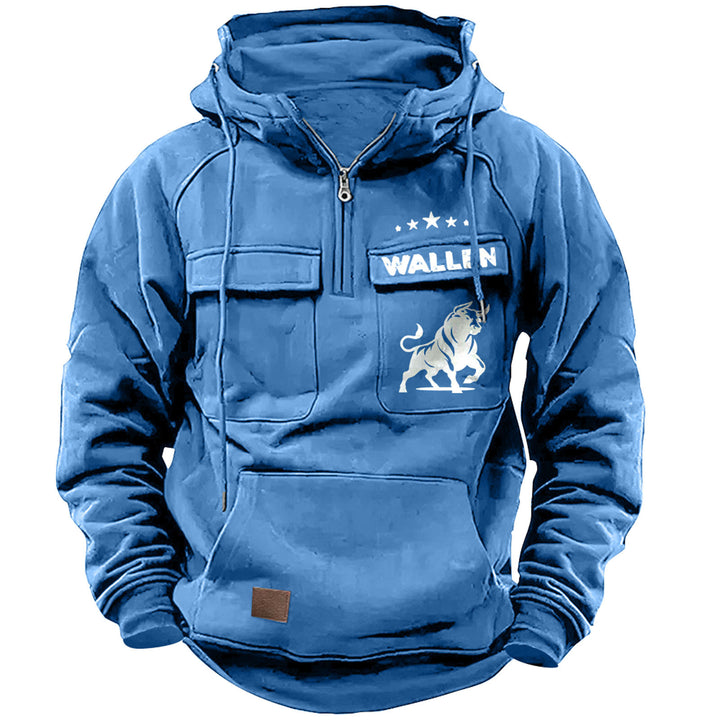Men's hooded sweatshirt with half zip, cargo chest pockets and kangaroo pocket Mune Fashion