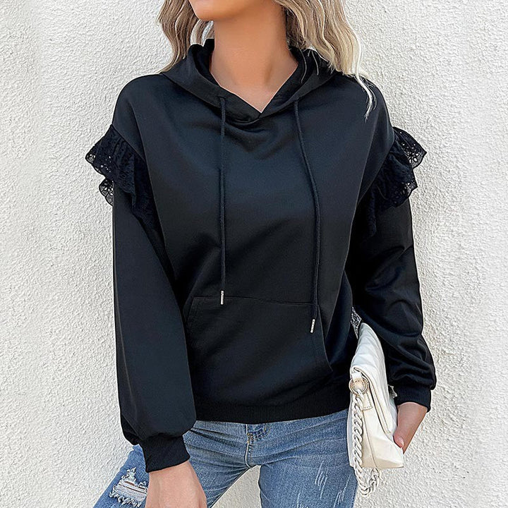 Women's hoodie with lace ruffles on the shoulders Mune Fashion