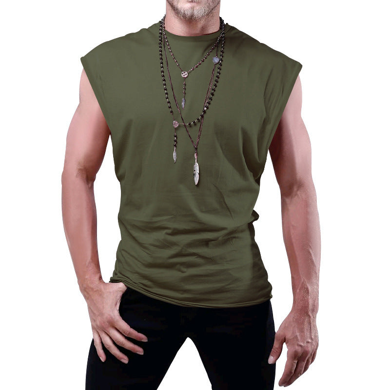 Men's fitted sleeveless muscle shirt made of cotton blend with wide shoulder sections Mune Fashion