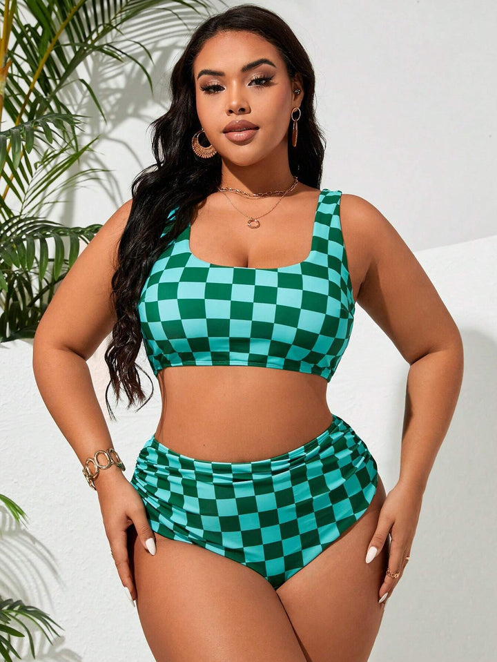 Women’s Bikini Set with Fashionable Check Pattern Mune Fashion