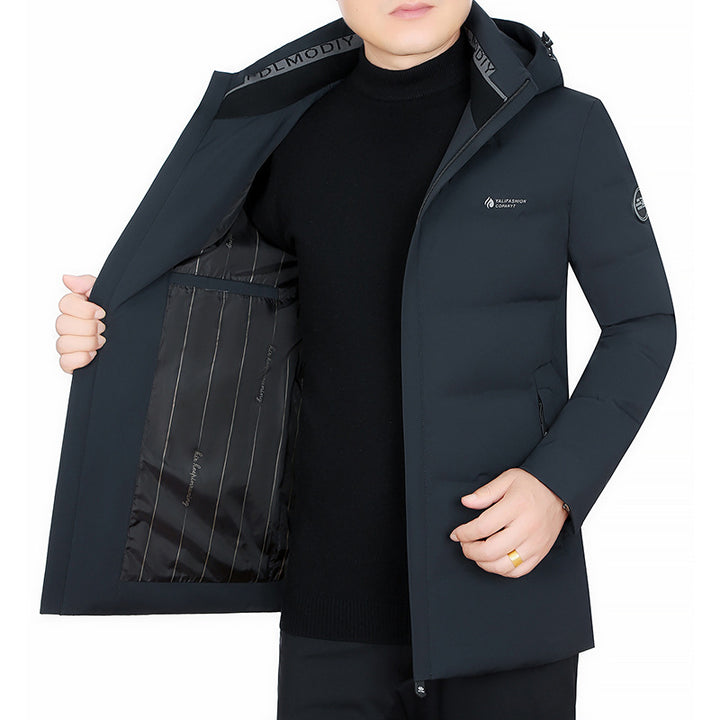Men's Quilted City Coat with Hood, Seamless Minimal Design and Windproof Performance Outer Shell Mune Fashion