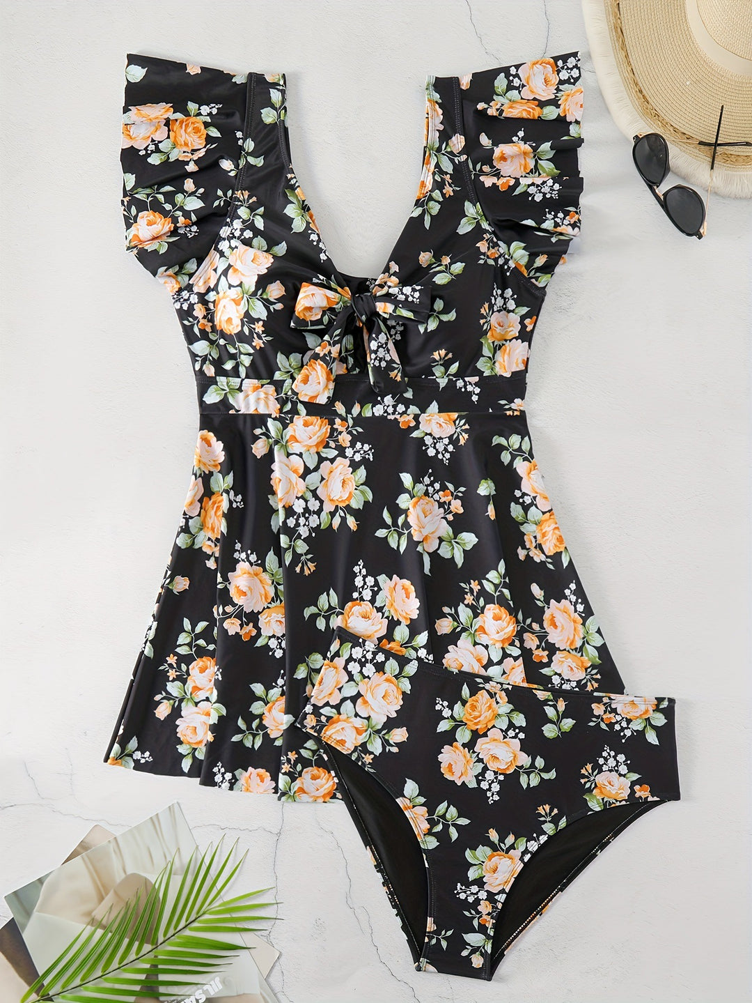 Women's One-Piece Swimsuit with Ruffle Details and Floral Design Mune Fashion