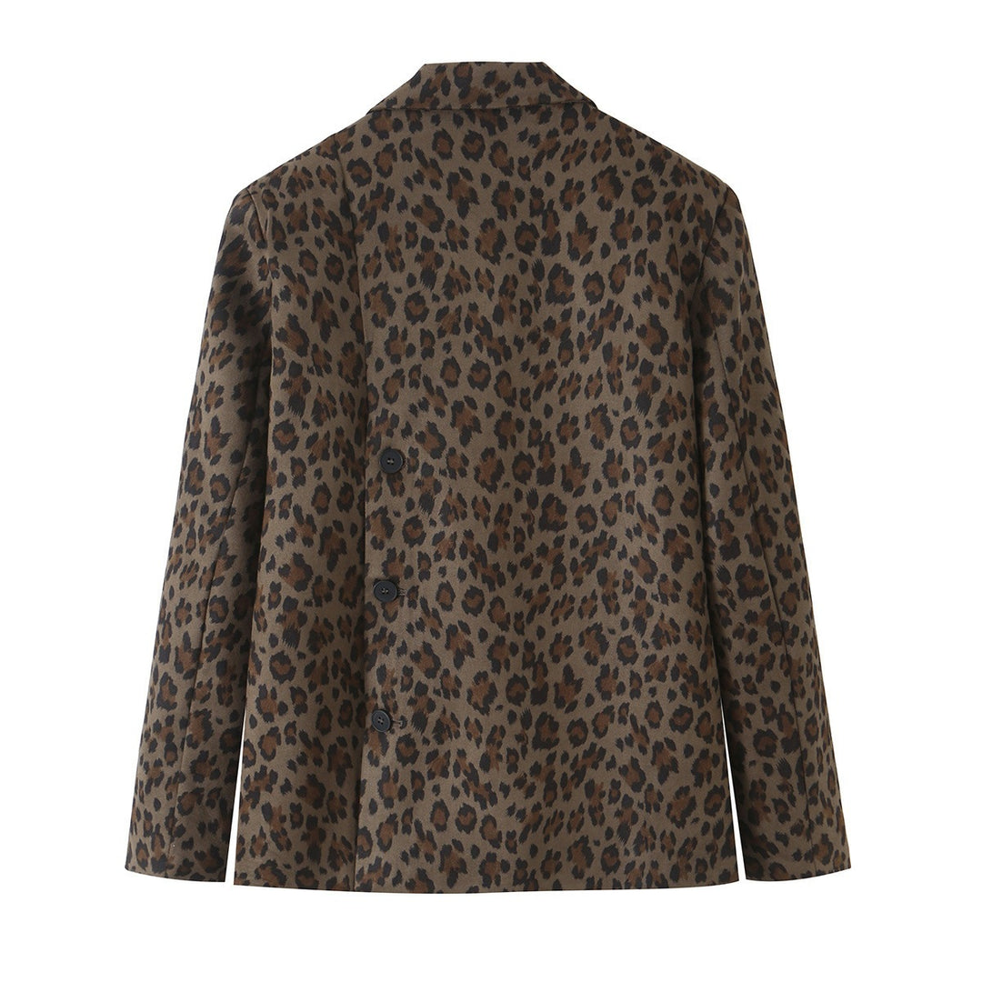 Women's Fitted Blazer in Leopard Print with Lapels and Flap Pockets Mune Fashion