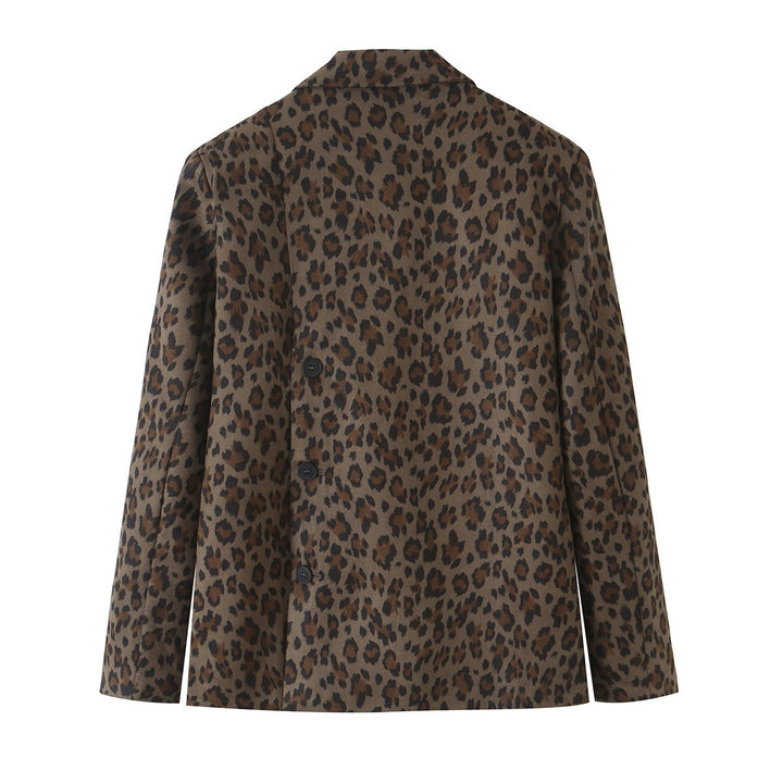 Women's Fitted Blazer in Leopard Print with Lapels and Flap Pockets Mune Fashion