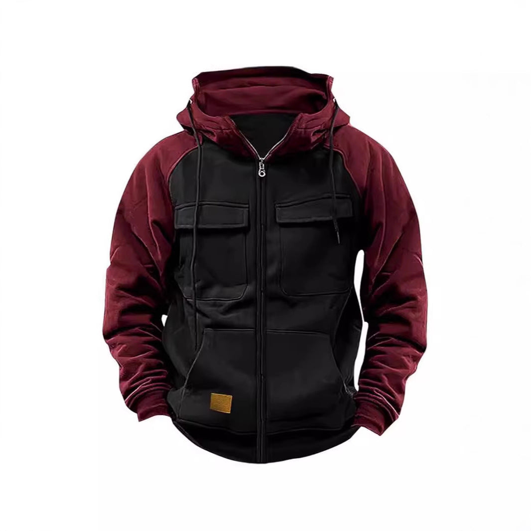 Men's nan Utility hooded jacket with mixed materials, chest pockets, and zipper Mune Fashion