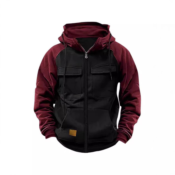 Men's nan Utility hooded jacket with mixed materials, chest pockets, and zipper Mune Fashion
