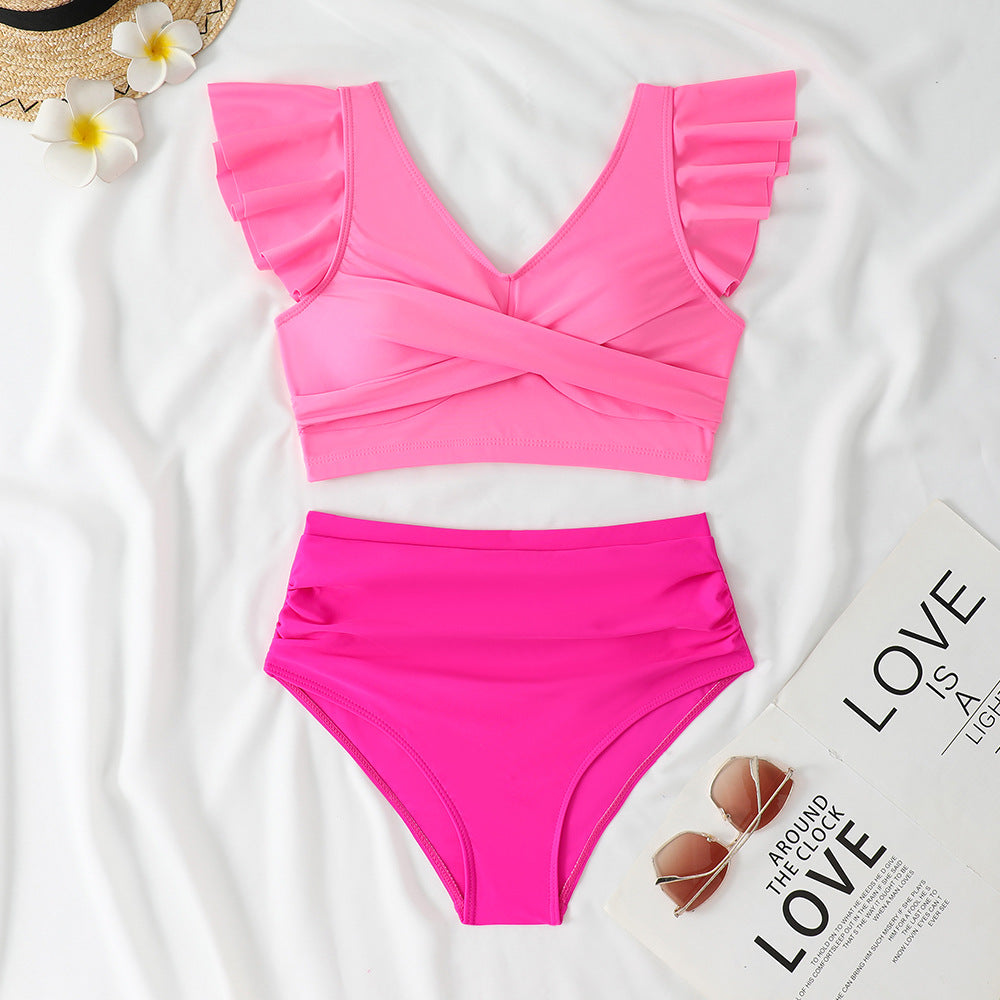 Ladies Two-Piece High-Waist Bikini Set with Ruffle Details Mune Fashion