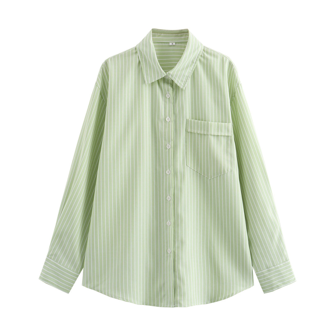 Women's loose oversized shirt blouse with classic collar, full button placket, and rounded hem Mune Fashion