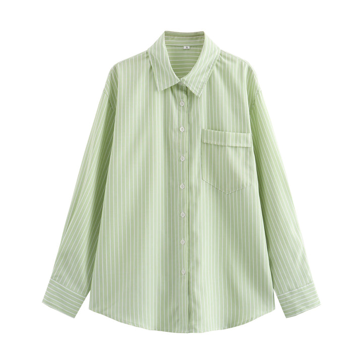 Women's loose oversized shirt blouse with classic collar, full button placket, and rounded hem Mune Fashion
