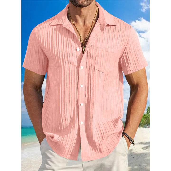 Men's Short Sleeve Crinkle Shirt with Notch Collar and Chest Pocket Mune Fashion