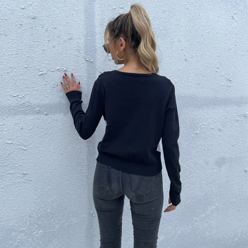 Ladies Patterned V Sweater Mune Fashion