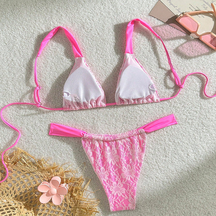 Women's Triangle Bikini with Floral Lace Design Mune Fashion