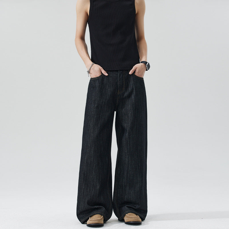 Men's Oversized Denim Palazzo Pants with Extra Wide Leg and Soft Drape Effect Mune Fashion