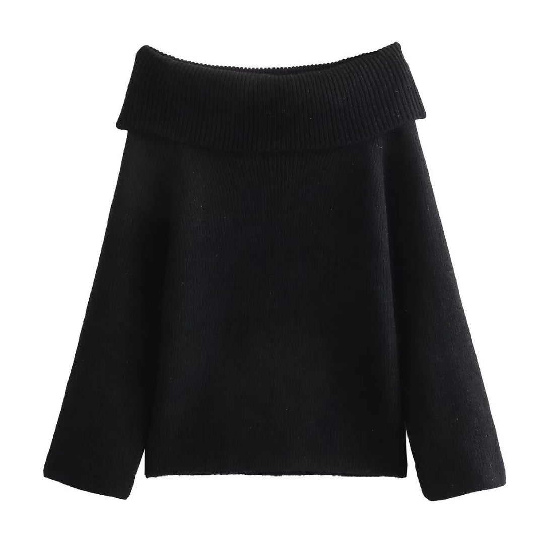 Women's oversized off-the-shoulder knitted sweater with wide turnover collar and ribbed texture Mune Fashion