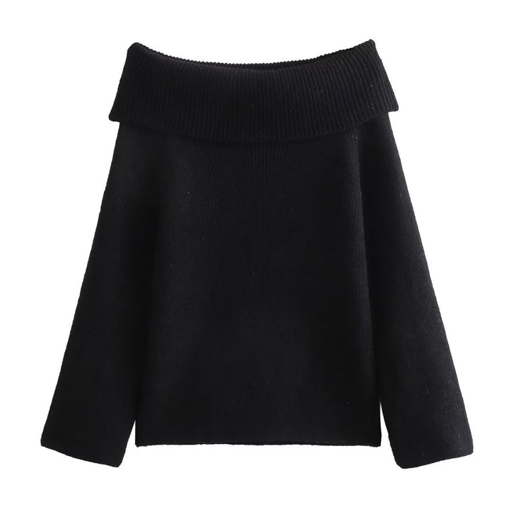 Women's oversized off-the-shoulder knitted sweater with wide turnover collar and ribbed texture Mune Fashion