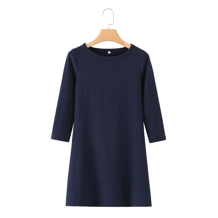 Ladies Cozy A-Line Sweat Dress with 3/4 Sleeves and Round Neckline Mune Fashion