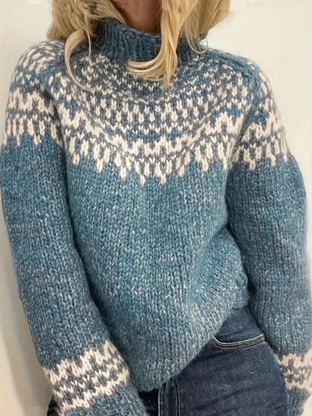 Women's cozy Norwegian knit sweater with stand-up collar and oversized fit Mune Fashion