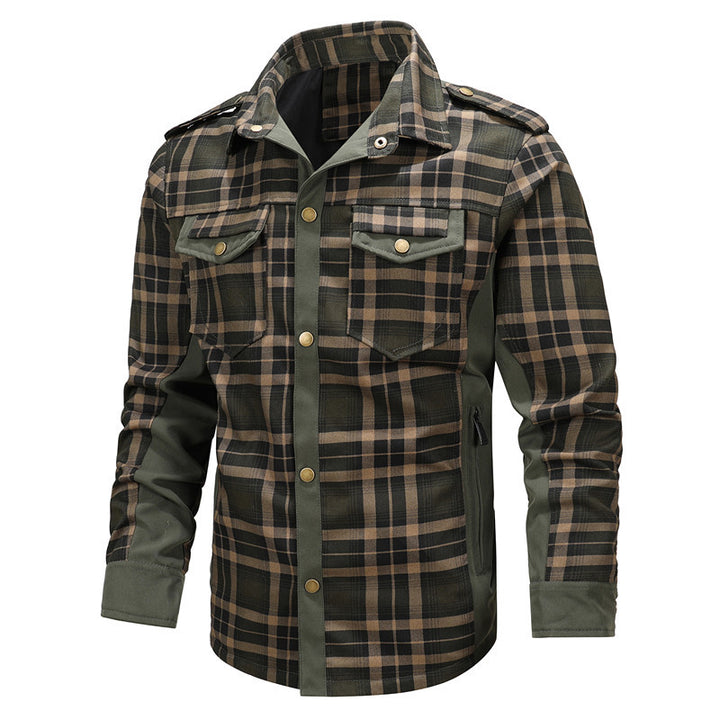 Men's Checkered Field Shirt with Utility Pockets, Epaulettes, and Softshell Side Inserts Mune Fashion