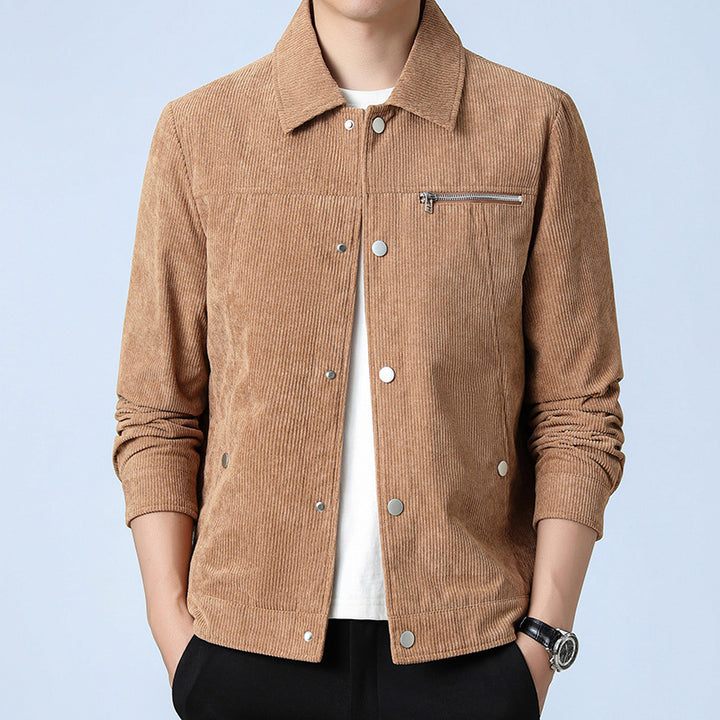 Men's cord overshirt made of wide corduroy with snap button front and zipper chest pocket Mune Fashion