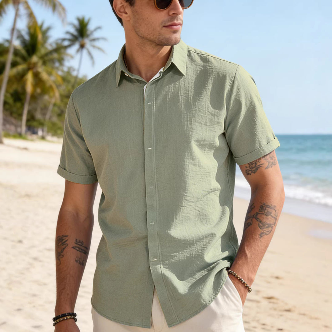 Men's breathable linen shirt with kent collar and rolled-up sleeves Mune Fashion