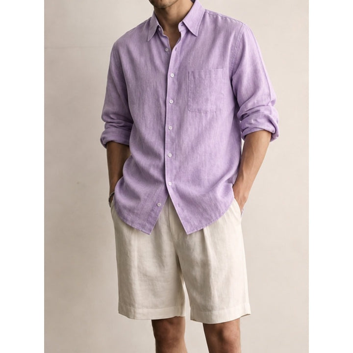 Men's Lightweight Linen-Cotton Shirt with Chest Pocket and Relaxed Fit Mune Fashion