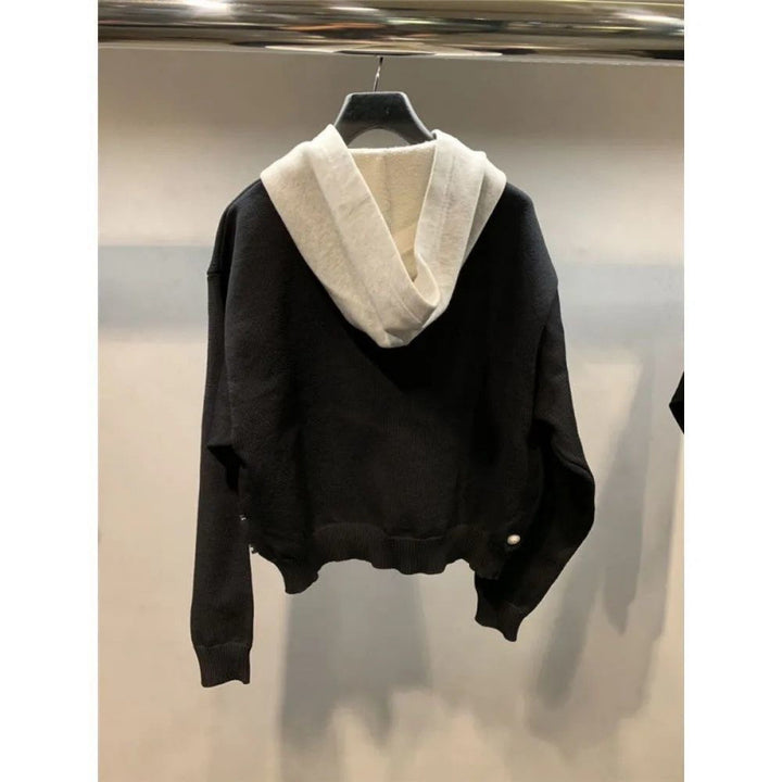 Unisex Chunky Knitted Layered Look Sweatshirt with Contrast Hood and Kangaroo Pocket Mune Fashion