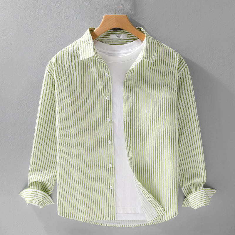 Men's Relaxed-Layering-Shirt with fine vertical stripes, Kent collar and soft cotton blend Mune Fashion