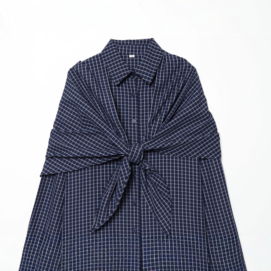 Ladies Check Blouse with Knot Detail and Oversize Fit Mune Fashion