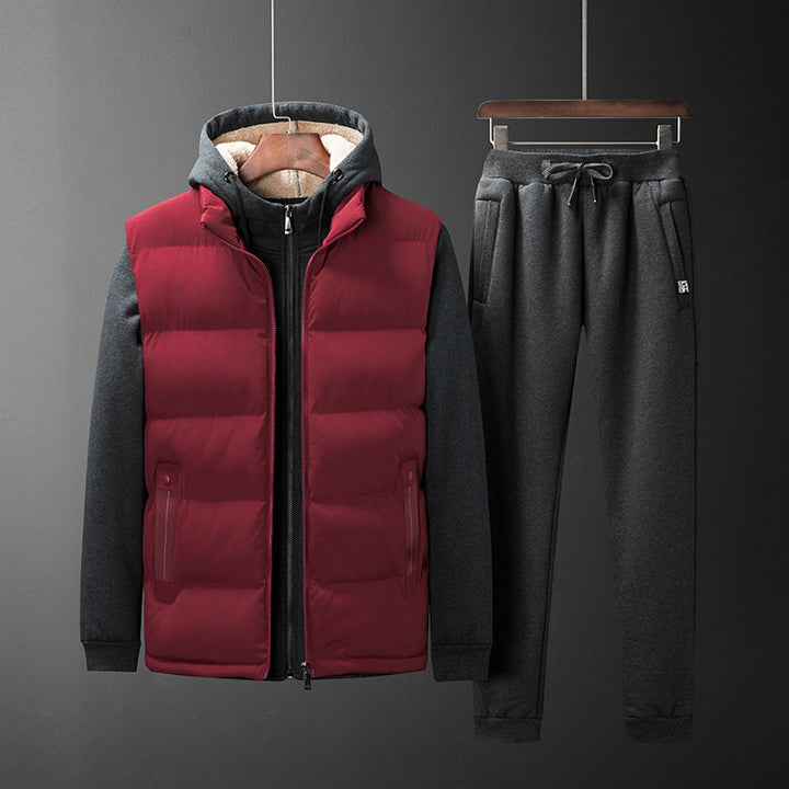 Men's Padded Hooded Vest with Fleece Lining and Slim Fit Jogging Pants Set Mune Fashion