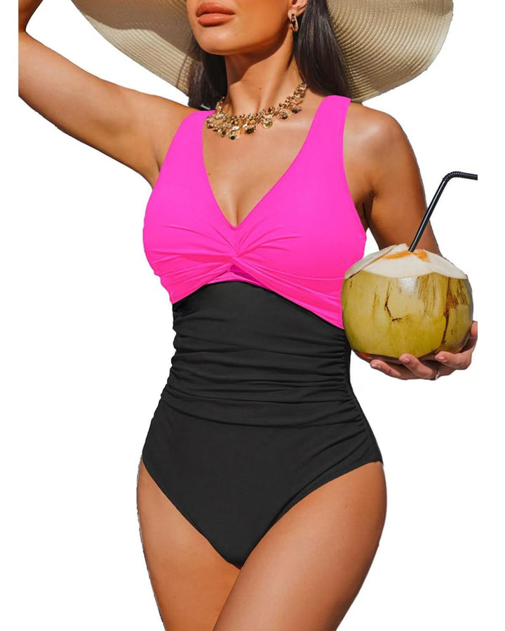 Ladies Elegant One-Piece Swimsuit with Fashionable Twist Mune Fashion