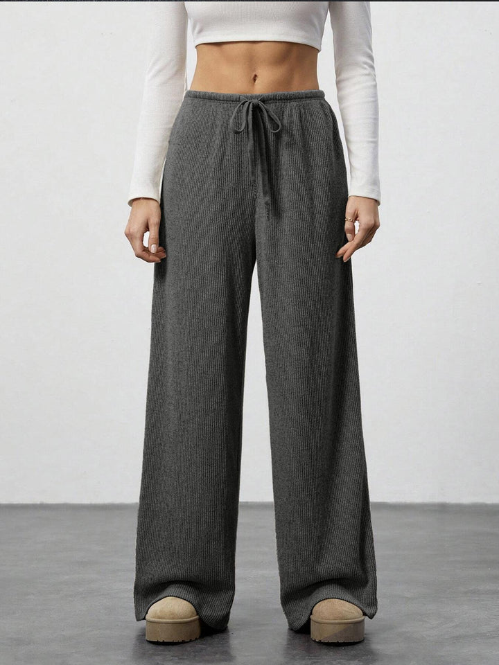 Women's Soft Ribbed Lounge Pants with Wide Leg and Drawstring Mune Fashion