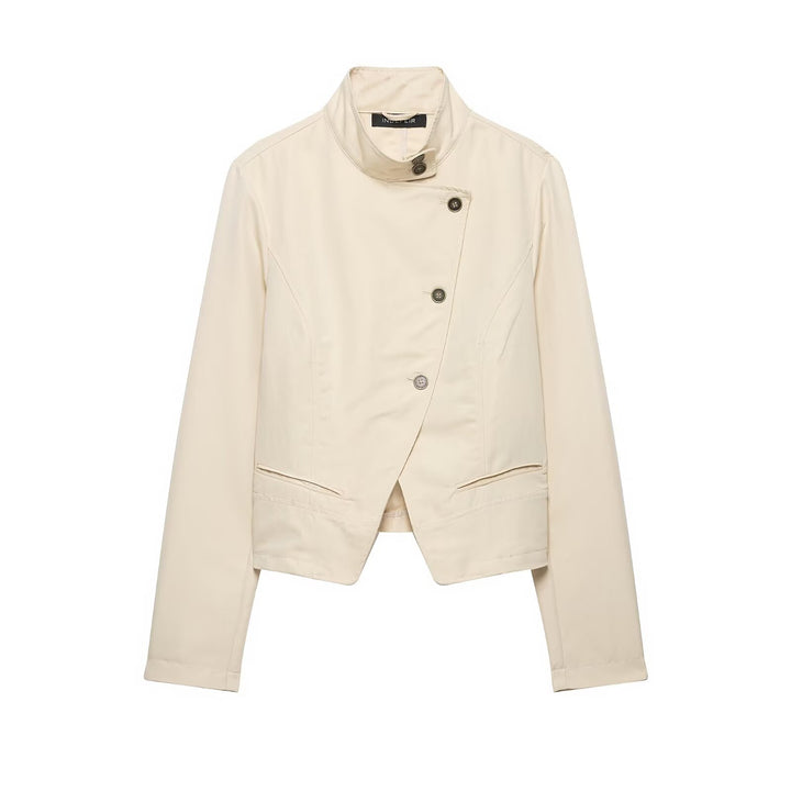 Women's asymmetrical cropped transitional jacket with stand-up collar and tailored fit Mune Fashion