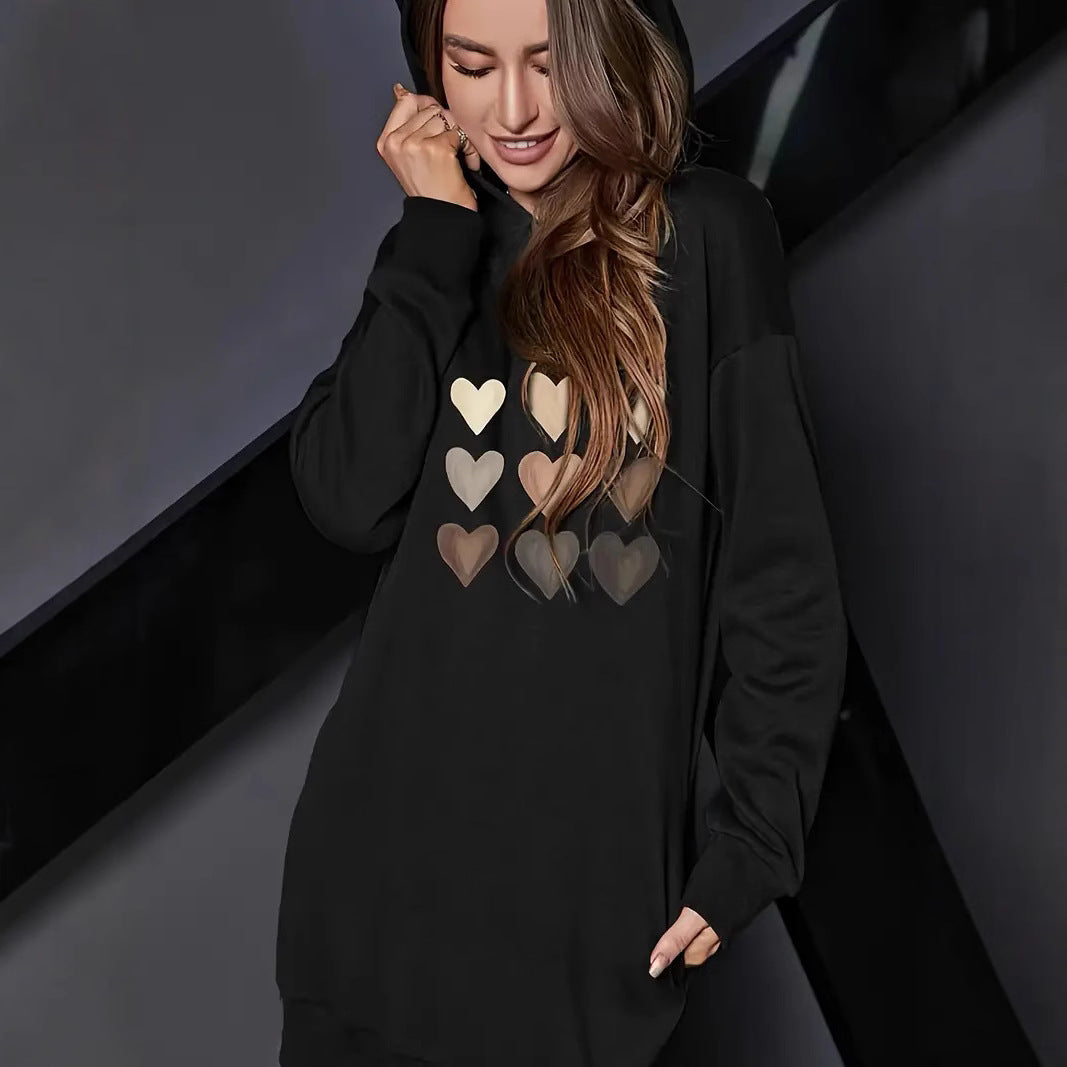Women's hoodie dress with metallic heart print and oversized sweatshirt cut Mune Fashion
