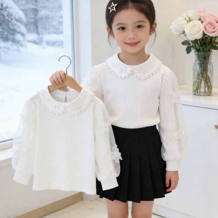 Women's blouse with elegant puff sleeves and ruffled collar Mune Fashion