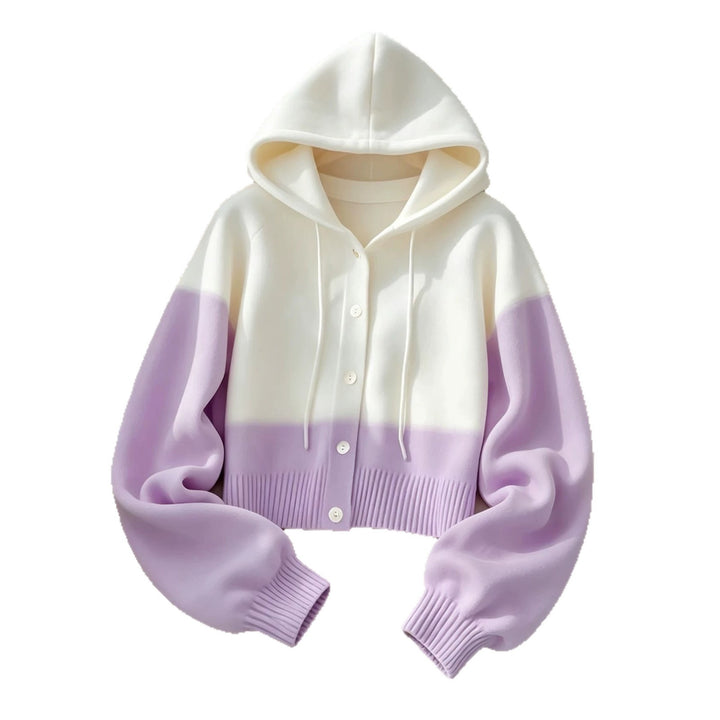 Women's Hooded Knitted Cardigan with Button Placket, Ribbed Cuff, and Oversized Sleeves Mune Fashion