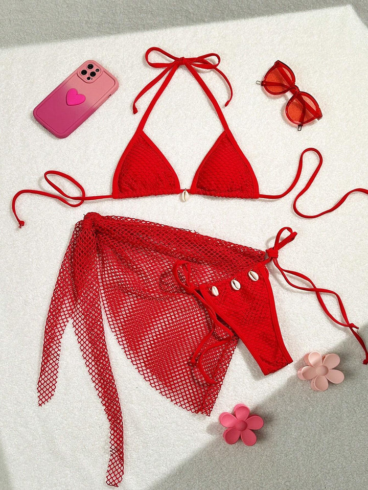Women's triangle bikini with transparent mesh fabric and lacing details Mune Fashion