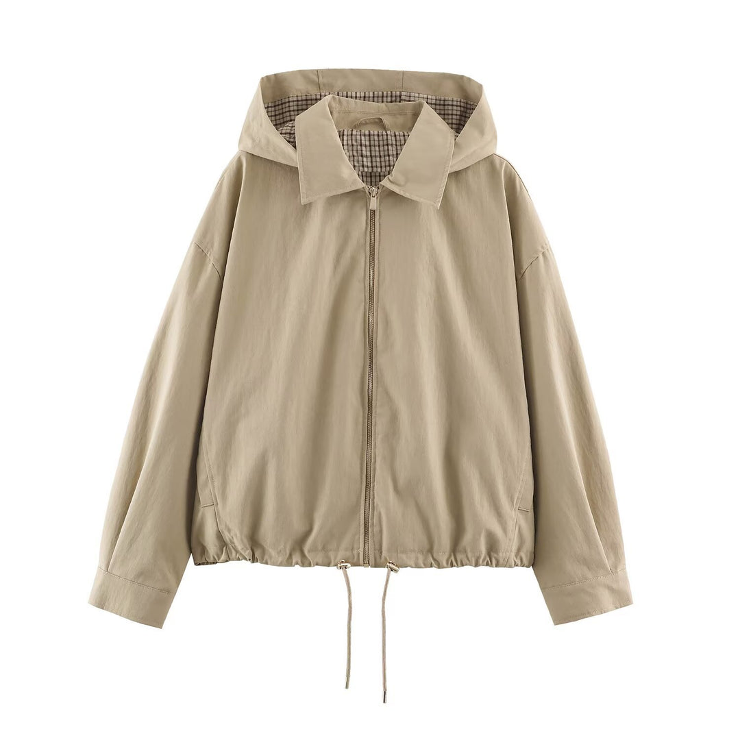 Women's Lightweight Hoodie Jacket in Cropped Oversize Fit with Drawstring Hem and Concealed Zipper Mune Fashion