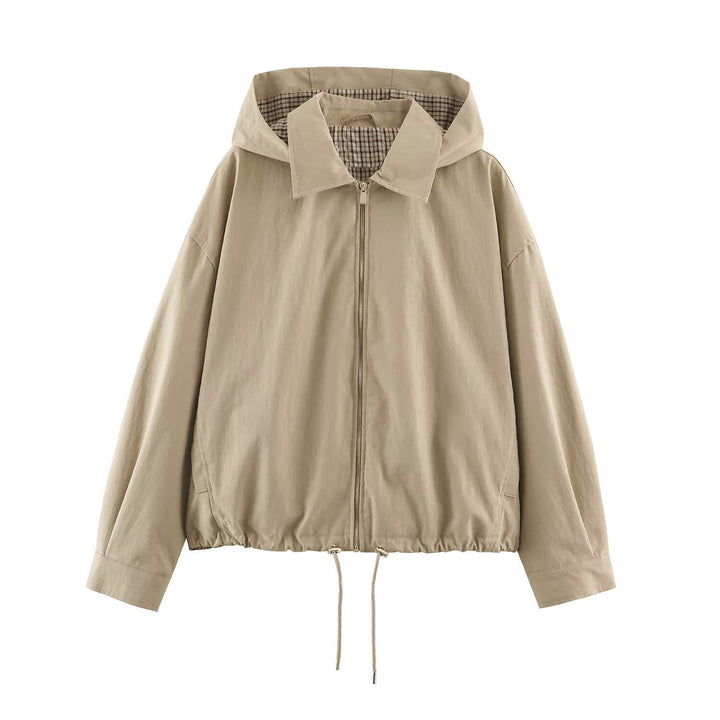 Women's Lightweight Hoodie Jacket in Cropped Oversize Fit with Drawstring Hem and Concealed Zipper Mune Fashion