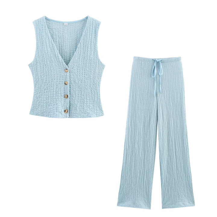 Women's lightweight crinkle lounge pants with wide leg and drawstring Mune Fashion