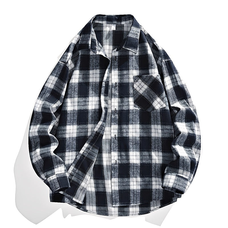 Men's Oversized Checked Flannel Shirt Jacket with Breast Pocket & Rounded Hem Mune Fashion