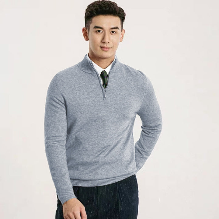 Men's Fine Half-Zip Knit Sweater with Stand-up Collar and Ribbed Cuffs Mune Fashion
