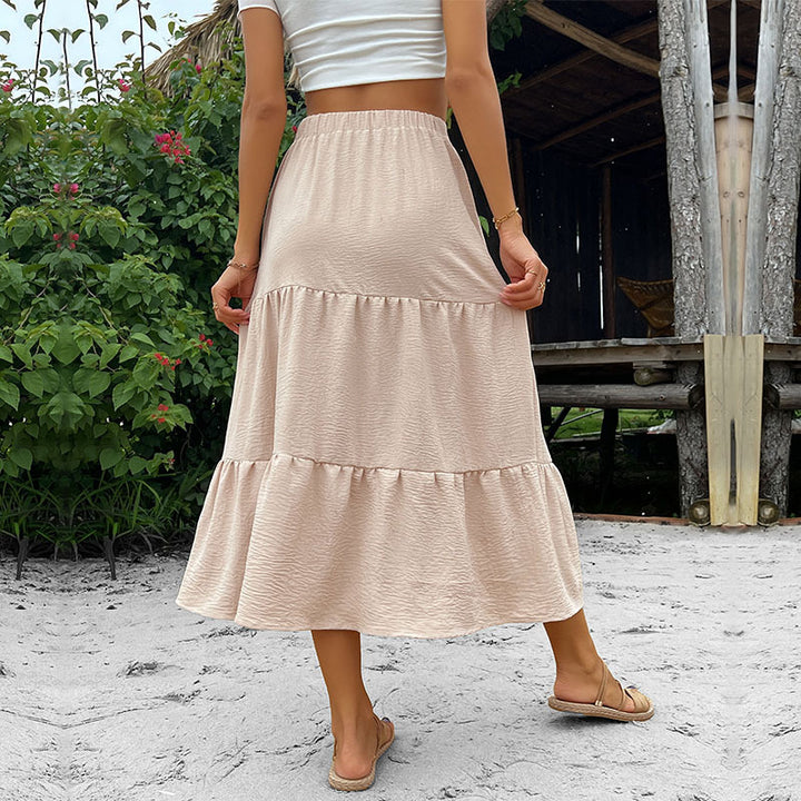 Women's tiered midi skirt with full button placket and high waistband Mune Fashion