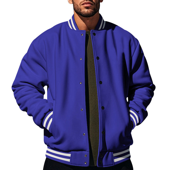 Men's slim college jacket in college style with snap button placket and contrasting ribbed cuffs Mune Fashion