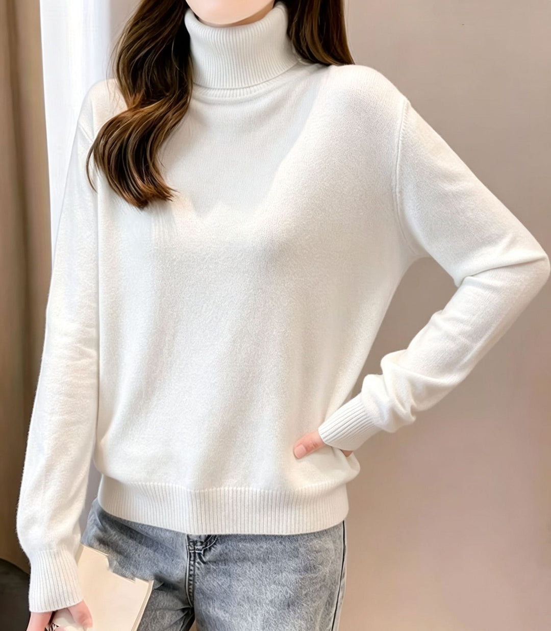 Women's turtleneck sweater with dropped fit and ribbed cuffs Mune Fashion
