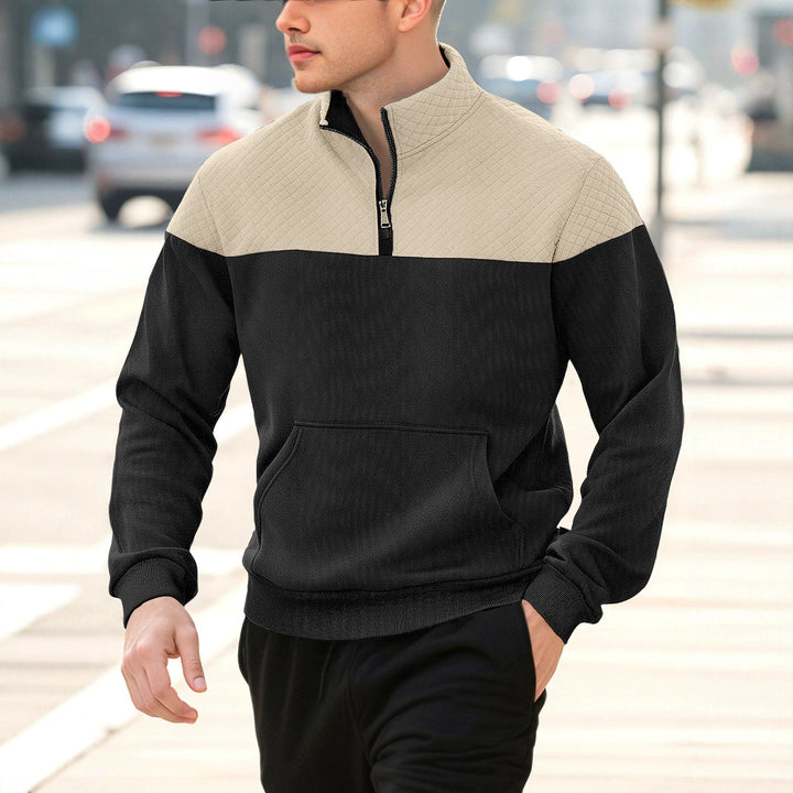 Men's Half-zip Sweatshirt with Quilted Shoulder Panel and Kangaroo Pocket Mune Fashion