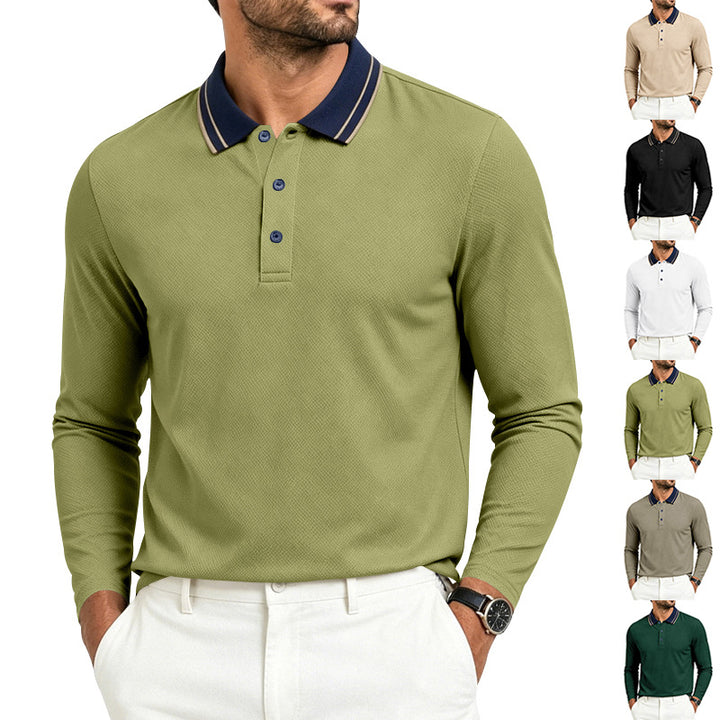 Men's Long Sleeve Polo in fine pique structure with contrasting college collar Mune Fashion